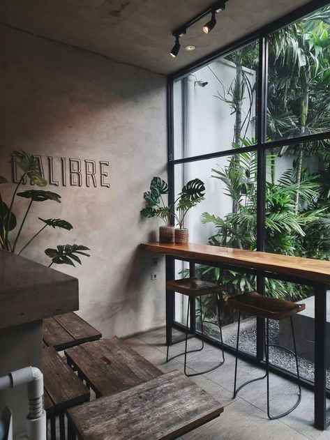 Window Cafe Design, Coffee House Design, Concrete Effect Paint, Industrial Cafe, Bakery Design Interior, Small Cafe Design, Coffee Shop Interior Design, Cafe Shop Design, Small Cafe