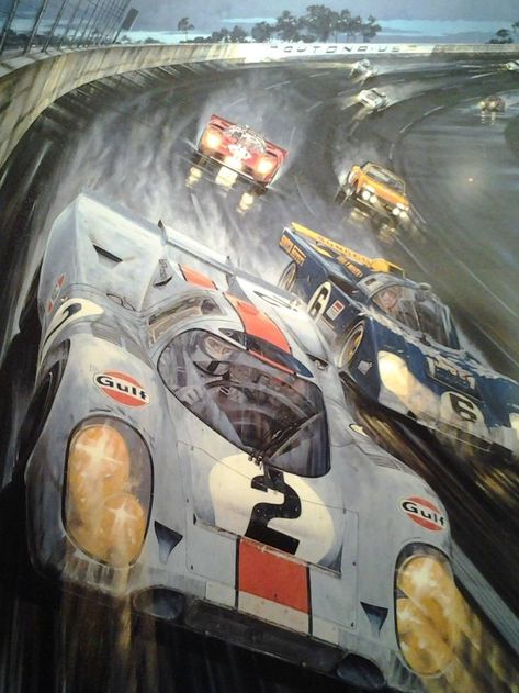 Auto Racing Art, Vintage Racing Poster, Gulf Racing, Motorsport Art, Auto Poster, Cars Racing, Porsche 917, Automotive Artwork, Classic Racing Cars