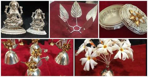 Silver puja item collection Silver Puja Items, Puja Items, Pooja Items, Silver Pooja Items, Puja Room, Gold Collection, Silver Gifts, Silver Flowers, Gift Item