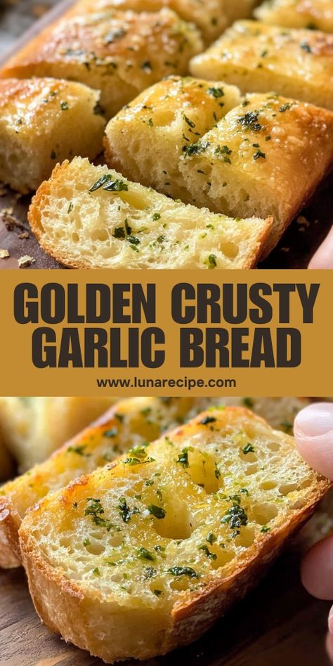 This Golden Crusty Garlic Bread is the ultimate side dish, featuring a crispy crust and a buttery, garlicky center! 🥖🧄 Perfectly toasted and packed with flavor, it’s the ideal accompaniment to pasta, soups, or salads. Quick and easy to make, this garlic bread is always a crowd-pleaser.

📌 Pin this recipe to bake golden and delicious garlic bread for your next meal!
#GarlicBread #CrispyBread #EasySideDishes #ComfortFood #QuickRecipes #GoldenCrust Making Garlic Bread With Sliced Bread, Easy Crusty Bread Quick, Crusty Bread For Soup, Garlic Bread With Sourdough, Crusty Garlic Bread, Diy Garlic Bread Toast, Quick Garlic Bread From Scratch, Garlic Bread For A Crowd, Garlic Toast With Bread