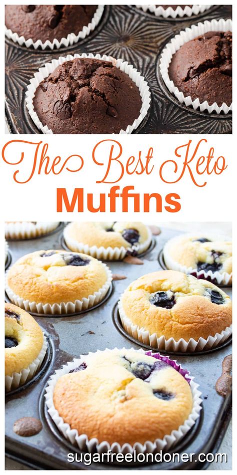 Here are the best keto muffin recipes, all in one place! From almond flour to coconut flour; fruity to chocolatey, sweet to savoury - browse my handpicked selection of low carb muffins for every time of day and every season. This post includes a FAQ section with everything you need to know about keto muffins - which ingredients to use, allergy substitution and the best equipment. Take a look and become a low carb muffin baking expert! Low Carb Muffin, Low Carb Blueberry Muffins, Coconut Flour Muffins, Low Carb Muffin Recipes, Sugar Free Muffins, Keto Muffin Recipe, Keto Blueberry Muffins, Low Sugar Diet Recipes, Keto Muffins