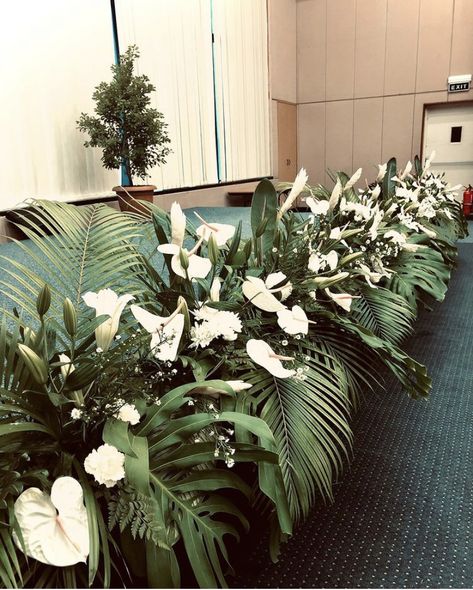 Palm Wedding Arch, Graduation Stage, Aisle Arrangements, Floor Flower, Palm Wedding, Pinning Ceremony, Old Hollywood Wedding, Church Flower Arrangements, Hollywood Wedding