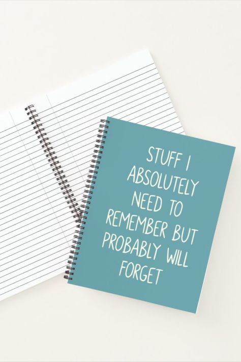 Funny Quote for Forgetful People To Do List Teal Notebook
Simple lined teal blue notebook for notes, to do lists, and more with a funny cover quote - Stuff I Absolutely Need to Remember But Probably Will Forget! #zazzle #handmade #handmadegifts #uniquegifts #customgifts #giftideas #giftsforlovedones Notebook Sayings, Custom Notebook Cover Ideas, Cover Quotes, Custom Notebooks, Cute Notebooks, Customizable Gifts, Simple Lines, To Do List, Customized Gifts