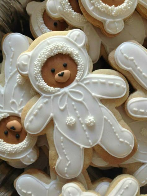 Bear cookies Cookies Cupcake, Teddy Bear Cookies, Idee Babyshower, Torte Cupcake, Bear Cookies, Pretty Cookies, Baby Cookies, Fancy Cookies, Creative Cookies