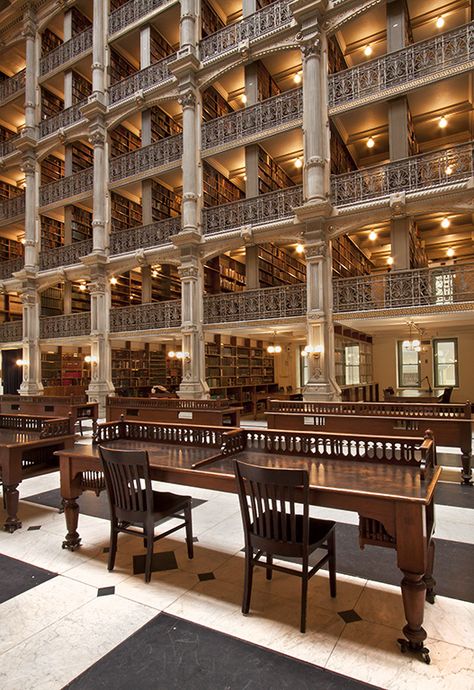 Brown University Library, New York Public Library Architecture, Peabody Library, George Peabody Library, Brooklyn Public Library, Beautiful Libraries, Largest Library In The World, Library Bookshelves, Class Library