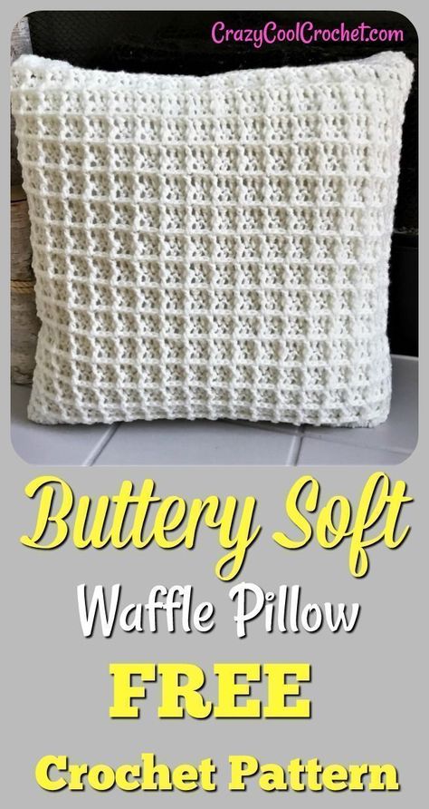 Free crochet pillow pattern using the easy to learn waffle stitch. Soft, farmhouse style pillow decor. Great for crochet housewarming, teacher gift, crochet bridal shower gift! #freecrochetpattern #crochetpatternfree #crochetpillow #crochetbeginner #easycrochet #crochetfarmhouse #crochethomedecor #crochetpillowpattern #crazycoolcrochet Waffle Pillow, Crochet Pillow Case Pattern, Crochet Pillow Patterns Free, Crochet Pillow Cases, Crochet Cushion Pattern, Crochet Waffle Stitch, Cushion Cover Pattern, Pillow Covers Pattern, Crochet Cushion