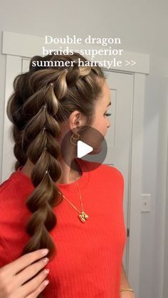 WIMBERLY’S | BEAUTY BAR on Instagram: "Double dragon braids 🫶🐉 obsessed with these! Credit kennerwood✨ #hairtutorial #hairaccessories #accessories #braids #dragonbraid #braidedhairstyles #braid" Dragon Braids How To, French Braid Around Head, Mock French Braid, Easy Dragon Braid, Dragontail Braid, Easy Ways To Braid Your Own Hair, Double Twist Braid, Dragon Braid Ponytail, Dinosaur Braid