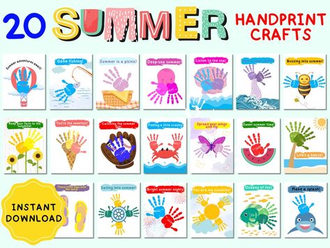 Buy Summer Handprint Craft Sea Animals Handprint Art Kids Online in India - Etsy Craft Sea Animals, Summer Art For Kids, Handprint Art Kids, Summer Crafts For Toddlers, Flowers For Valentines Day, Kids Daycare, Daycare Activities, Paper Flower Crafts, Unicorn Kids