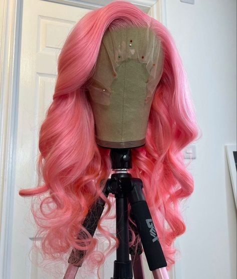 NHA Classic Pink Wavy Lace Front Wig Hair Color Wigs, Red Pink Hair, Human Lace Front Wigs, Cute Wigs, Pink Hair Color, Hair Styles And Color, Flat Iron Hair, Hair Details, Lace Ideas