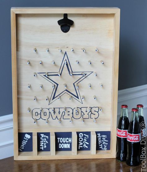 Fun DIY Bottle Opener Game - ToolBox Divas Bottle Opener Diy, Diy Bottle Opener, Cowboys Gifts, Dallas Cowboys Gifts, Cowboy Gifts, Mounted Bottle Opener, Wall Mounted Bottle Opener, Diy Workshop, Diy Bottle