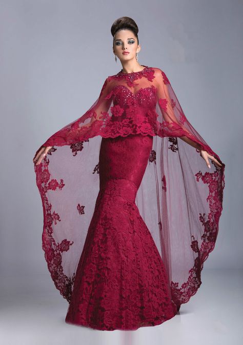 Cape with embroidered flower pattern adds dramatic flair to strapless gown. Dress has sweetheart neckline with embellishments and a mermaid skirt. Style   JQ3329 Designer Evening Dresses, فستان سهرة, Cape Dress, Evening Gowns Formal, Bride Dresses, Gorgeous Gowns, Evening Dresses Prom, Beautiful Gowns, Formal Gowns