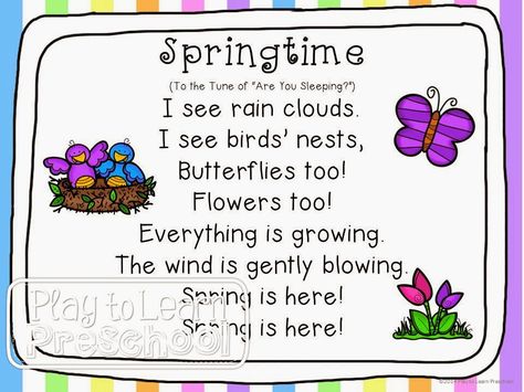 Spring Centers by Play to Learn Preschool Poems Kindergarten, Spring Poems For Kids, Poem For Kids, Kindergarten Poems, Spring Lesson Plans, Preschool Poems, Spring Theme Preschool, Spring Poem, Spring Lessons