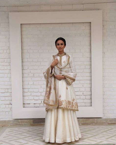 A classic piece of work by @rimple_harpreet_narula .. gold and ivory cream make a perfect melange every time .. you can't go wrong .. #lehenga #outfit #traditionL #eud #rimpleharpreet Nikkah Dress, Classy Suits, Pakistani Wedding Outfits, Desi Clothes, Party Wear Indian Dresses, Indian Attire, Suit Style, Manish, Indian Outfit