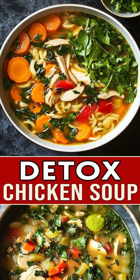 🥣 Nourish your body with this detox chicken soup! Packed with fresh veggies, lean protein, and anti-inflammatory spices for a healthy reset. 🥦🍋 #DetoxSoup #CleanEating Fall Detox Soup, Detox Southwest Chicken Soup, Debloating Soup, Soup Broth Diet, Chicken Broth Vegetable Soup, Clean Broth Soup, Clean Soups Recipes, Detox Chicken Soup Recipe, Healing Broth Soup Recipes