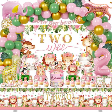 PRICES MAY VARY. WORTH THE PRICE: Our two wild birthday party decorations kit not only has many suits but is also has good quality. Just one set is enough to set up a perfect party for boys girls. WHAT CAN YOU GET IN PARTY: Our Jungle birthday party decorations set includes 1 Two Wild Backdrop, 24 Cupcake Topper, 85 Pcs Latex Balloons (9 Styles), 4 Jungle Centerpieces, 4 Foil Balloons, 1 Highchair Nanner, 1 born two be wild Banner, 8 Palm Leaves, 1 Cake Toppers, 1 Crown, 1 Poster, 1 Tablecloth. Wild Birthday Decorations, Jungle Centerpieces, Jungle Birthday Party Decorations, Two Wild Birthday, Jungle Safari Theme, Wild Birthday Party, Baby Backdrop, Jungle Birthday Party, Two Wild