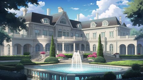 Anime Mansion House, Manhwa Mansion, Fantasy Mansion Art, Mansion Reference, Anime Mansion, Traditional Japanese Mansion, Anime Building, Japanese Mansion, Mansion Background