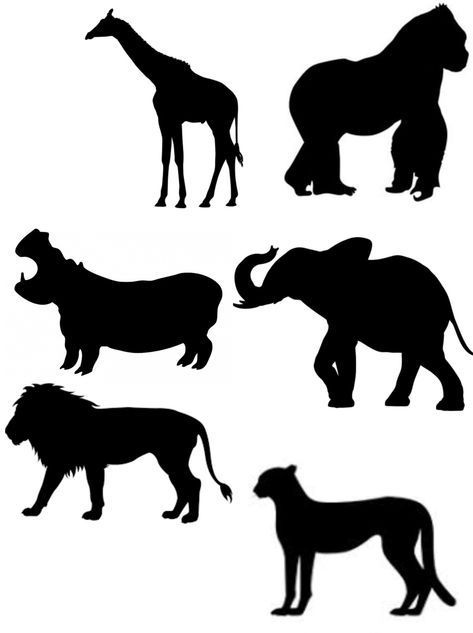 Jungle Animal Silhouette Printable Free, Zoo Animal Silhouette Printable, Safari Animal Cutouts, Safari Animals Silhouette, Jungle Animal Silhouette, Animal Silhouette Printable, African Animal Silhouette, Safari Animals Preschool, Animal Silhouette Art