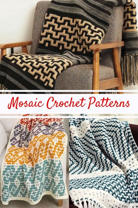 Mosaic Crochet Patterns Free Mosaic Crochet Patterns, Mosaic Crochet Hat, Apache Tears Crochet, Mosaic Crochet Patterns, Crochet Patterns Hats, Mosaic Crochet Blanket, Mosaic Blanket, Crochet Mosaic, Modern Mosaic