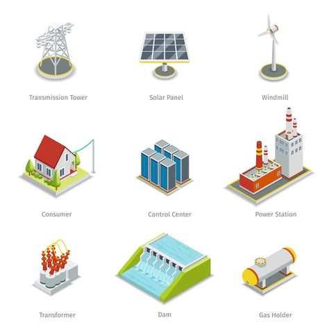 Smart grid elements. power smart grid it... | Free Vector #Freepik #freevector #generator #electric-generator #power-generator #power-station Grid Vector, Transmission Tower, Nuclear Power Station, Hydroelectric Power, Architecture Presentation Board, Solar Panels For Home, Energy Resources, Hydro Electric, Nuclear Power Plant