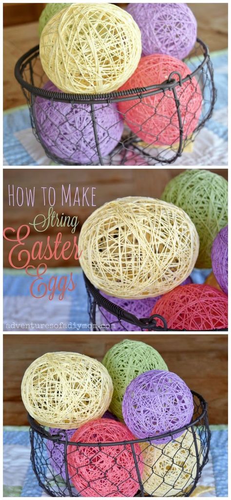 Basket Making Diy, String Easter Eggs, Diy Easy Crafts, Diy Easter Eggs, Craft Easter, Making Easter Eggs, Diy Mom, Easter Wood Crafts, Easter Arts And Crafts