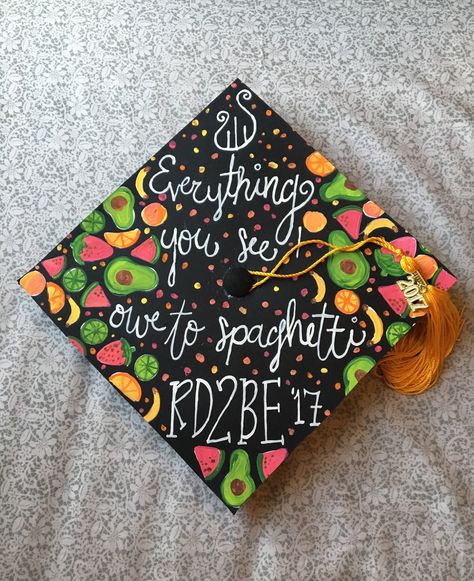 Dietetics graduation cap #rd2be #nutrition #gradcap #dietetics Graduation Cap Designs College, Grad Hat, Grad Cap Designs, Diy Graduation Cap, Cap Decoration, Graduation Cap Designs, Medusa Tattoo, Cap Ideas, Graduation Cap Decoration