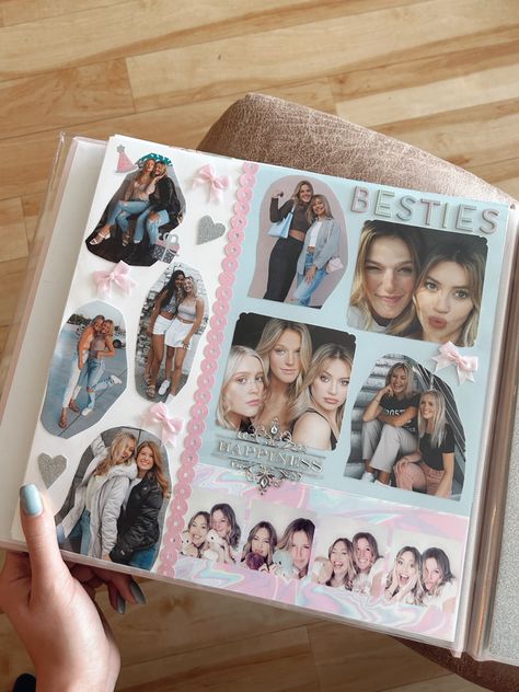 Best Friend Scrapbook Ideas Birthday, Scrapbook Inspo Aesthetic Friends, Friends Scrapbook Layouts, Besties Scrapbook Ideas, Scrapbook Ideas For Memories, Photo Book For Best Friend, Scrapbook For Friends Memories, Scrapbooking Ideas For Friends, Colorful Scrapbook Ideas