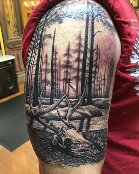 Duck Hunting Tattoos, Skull Tattoo Sleeve, Bow Hunting Tattoos, Catfish Tattoo, Deer Skull Tattoo, Elk Tattoo, Deer Skull Tattoos, Deer Tattoo Designs, Post Tattoo