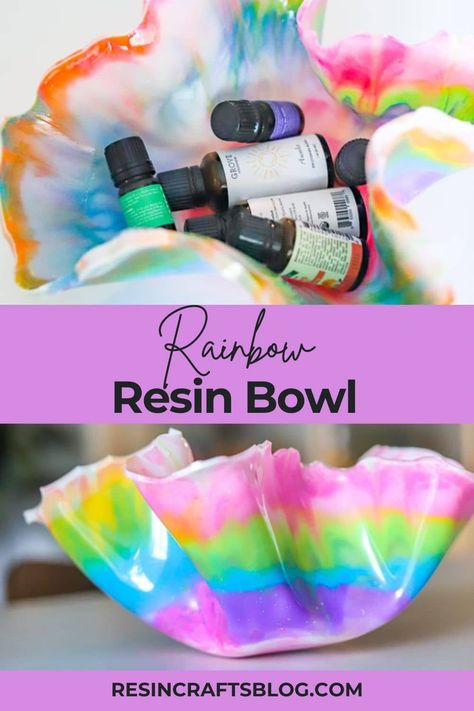 Epoxy Bowl Diy, How To Make A Resin Bowl, Resin Bowls Diy How To Make, Table Top Epoxy, Resin Bowl, Make A Rainbow, Epoxy Crafts, How To Make Resin, Resin Table Top