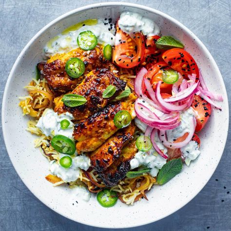 Mob — Air Fryer Chicken Tikka Skewers With Spiced Rice Healthy Air Fryer Chicken, High Protein Recipes Dinner, Healthy Air Fryer, High Protein Smoothies, High Protein Dinner, Quick Meal Prep, Spiced Rice, High Protein Vegan Recipes, Air Fryer Healthy