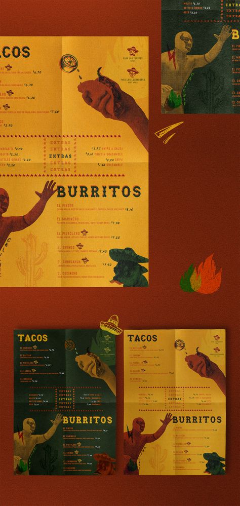 DURANGO - Mexican Restaurant Branding on Behance Mexican Food Slogan, Restaurant Branding Identity, Mexican Food Menu, Mexican Graphic Design, Tacos Menu, Mexican Restaurant Design, Restaurant Graphics, Mexican Bar, Restaurant Website Design