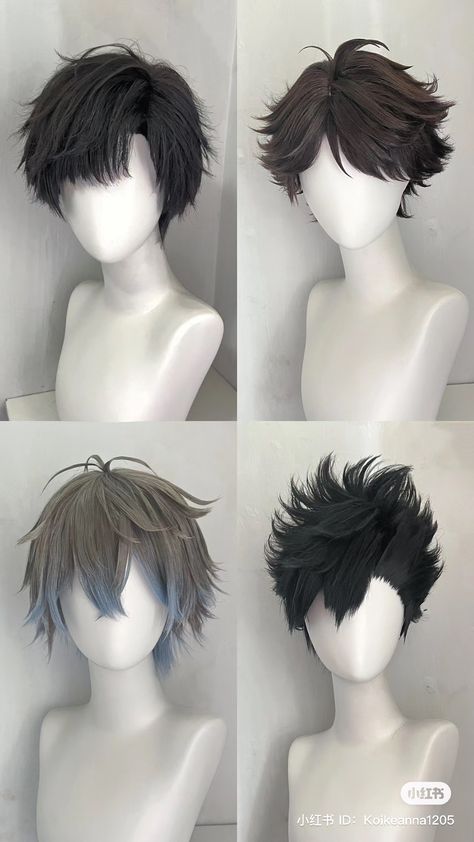 Hairstyle Ideas For Characters, Fantasy Hair Reference, Male Hairstyle Drawing Reference, Oc Hairstyles Ideas Male, Cool Japanese Hairstyles, One Eye Covered Hair, Hairstyle Ideas Drawing Male, Male Hairstyle Reference, Male Wig Hairstyles