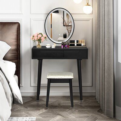 Make-up is now an important part of women in today's life. Thus you must have a beauty station that is worthy of your make-up. Simple lines and gently polished legs give transitional grace to our vanity table set. It is an ideal choice for those who are purchasing for fashion and practical function. Two drawers are designed in different sizes, one for your beauty tools, the other for your small items like cosmetics and jewelry. The LED lights give many angles to help perfect your look. | Corriga Costway Vanity, Make Up Simple, Vanity Makeup Table, Ideal Makeup, Dressing Table Stool, Beauty Station, Mirror Stool, Vanity Table Set, Wooden Vanity