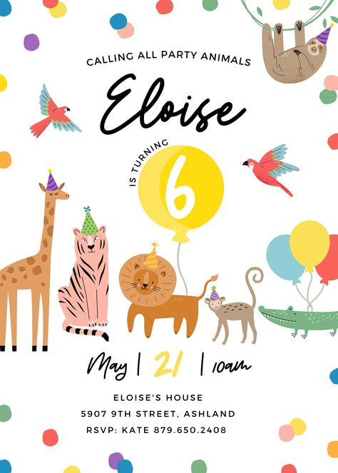 Party Animals Invitation Party Animals Birthday Invitation - Etsy Calling All Party Animals, Animal Party Invitations, Party Animals Birthday, Animals Birthday Invitation, Animal Themed Birthday Party, Animal Theme Birthday, Animal Birthday Invitation, Kids Birthday Invitation, Animal Party Theme