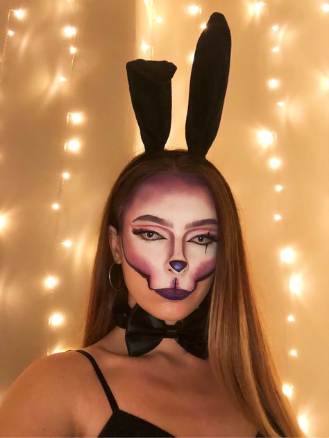 Scary Playboy Bunny: Cartoon Bunny Skull inspired #halloweenmakeup #halloweenideas Playboy Bunny Makeup Looks, Playboy Makeup, Bunny Skull, Bunny Makeup, Bunny Cartoon, Skull Makeup, Playboy Bunny, Halloween Looks, Halloween Makeup