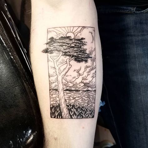 Cypress Tattoo, Cypress Tree Tattoo, Lone Cypress, Art Styling, Tasteful Tattoos, Cypress Trees, Tree Tattoo, Contemporary Fine Art, Into The Future