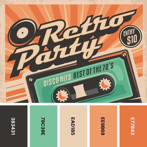 ADVERTISEMENTSCROLL Retro Color Palettes, Y2k Color Palette, 1950s Color Palette, 80s Color Palette, Retro Color Scheme, Art Vibe, Vintage Colour Palette, Retro Color Palette, Pelo Anime