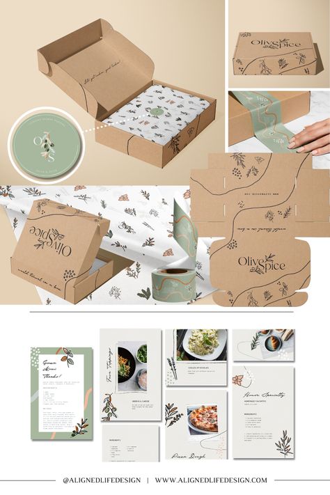 Spice Box Packaging Design, Sustainable Box Packaging Design, Subscription Box Packaging Design, Subscription Box Packaging Ideas, Herbs Packaging Design, Subscription Box Branding, Olive Packaging Design, Boho Packaging Design, Branded Packaging Ideas