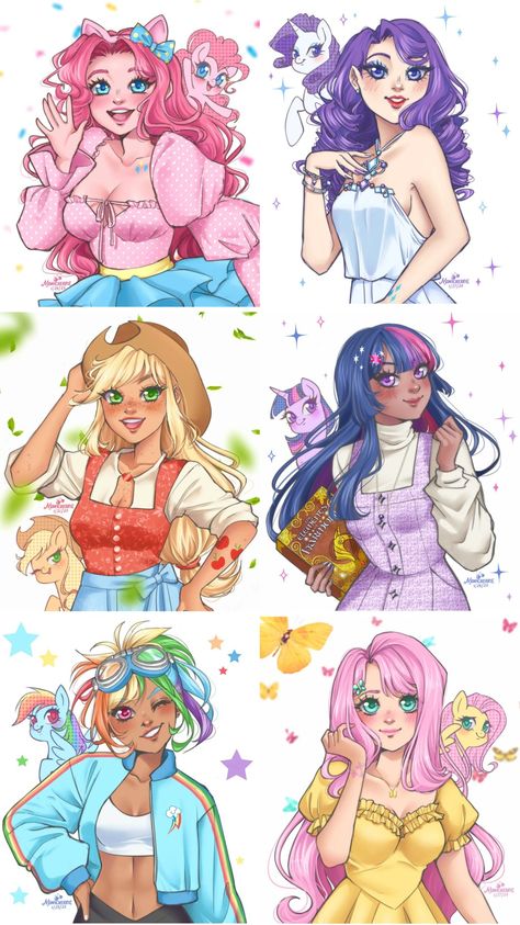 My Little Pony by monicherrie on Instagram My Little Pony As Humans Fanart, Mlp Magical Girl, My Little Pony Drawing Human, Fluttershy As A Human, My Little Pony Characters As Humans, Flutterdash Human, My Melody Human Fanart, Mlp Human Version, My Little Pony Inspired Outfits