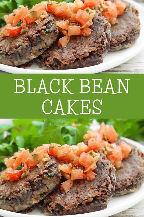 Black Bean Cake, Black Bean Cakes, Bean Cake, Bean Cakes, Vegan Sour Cream, Simple Green Salad, Vegan Black Bean, Veggie Burgers, Canned Black Beans