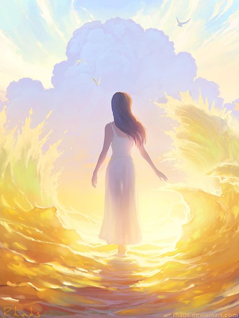 ....days when I simply feel cherished and embraced.  (Morning by RHADS.deviantart.com on @DeviantArt) Arte Yoga, Illustration Manga, Prophetic Art, Art Et Illustration, Art And Illustration, Dreamy Art, 판타지 아트, Woman Standing, Girls Cartoon Art