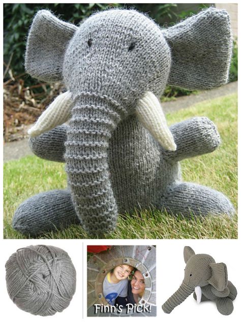 Finn's Pick: Knit Elephant by Sarah Keen - FREE Pattern! #knit #knitting #freepattern #elephant Elephant Knitting Pattern, Knit Elephant, Knitted Bunnies, Free Knitting Patterns For Women, Elephant Soft Toy, Animal Knitting, Knitted Stuffed Animals, Crochet Elephant Pattern, Knitted Toys Free Patterns