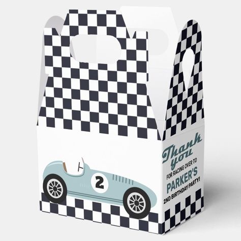 Blue Race Car Racing Birthday Party Checkered Favor Box  Zazzle Racing Birthday Party, Blue Race Car, Racing Birthday, White Cars, Baby First Birthday Themes, Car Themed Parties, Monster Truck Party, Doodles Drawings, First Birthday Themes