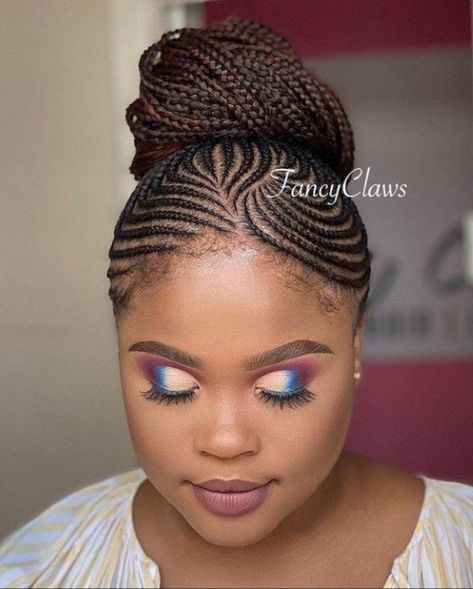 Conrows Lines Updo, Conrows Lines For Black Women Long, Conrows Lines Natural Hair Short, Straight Up Hairstyles, Protective Styles For Natural Hair Short, Bob Box Braids Styles, Cornrow Updo Hairstyles, Latest Hair Braids, Amika Hair Products