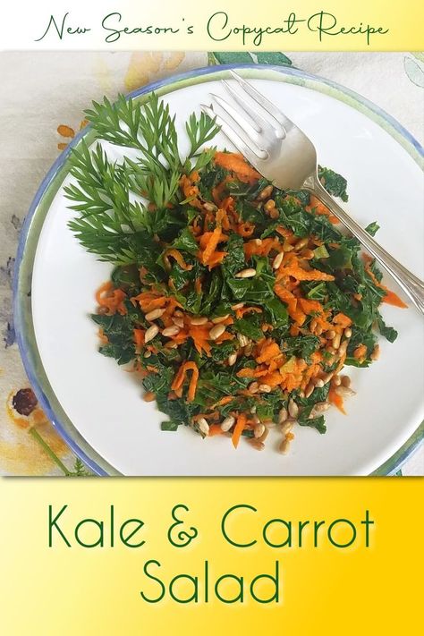 Kale, carrots, sunflower seeds, and fresh ginger combine to create this bright, delicious, umami-forward copycat of New Seasons' popular Kale & Carrot Salad. #kale #kalesalad #carrots #carrotssalad #healthyfood #cleaneating #vegan #vegetarian #saladrecipe Recipe Kale, Vegan Taco Salad, Great Salad Recipes, Salad Kale, Carrot Salad Recipes, Vegan Potato Salads, Raw Carrots, Vegan Salad Recipes, Green Veggies