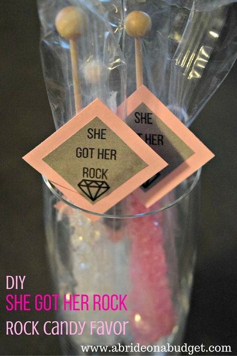 Want a tasty (and easy) bridal shower or engagement party favor? Make our DIY "She Got Her Rock" Rock Candy Favor from www.abrideonabudget.com. Even better, there's a free printable for the tags in the post too! Engagement Party Planning, Favors Ideas, Engagement Party Favors, Bridal Bachelorette Party, Rock Rock, Wedding Favors Cheap, Candy Favors, Favors Diy, Unique Wedding Favors