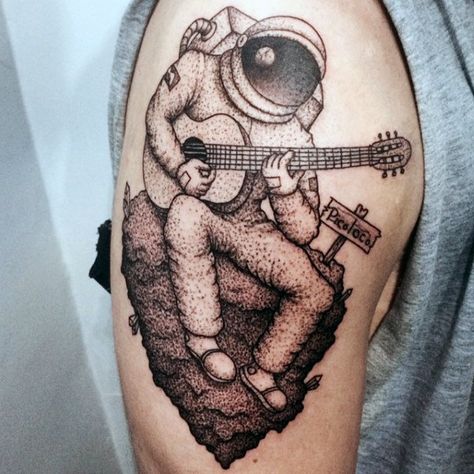 100 Astronaut Tattoo Designs For Men - Spaceflight Ideas Playing Guitar Tattoo, Drum Tattoo, Cute Thigh Tattoos, Astronaut Tattoo, Tattoo Maker, Dragonfly Tattoo Design, Guitar Tattoo, Tattoo Designs For Men, Dad Tattoos