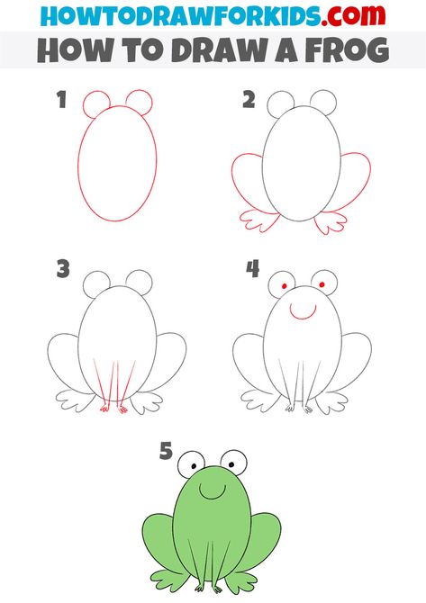 Frogs For Kids, Draw A Frog, Toddler Drawing, Easy Animal Drawings, Drawing Lessons For Kids, Frog Drawing, Kids Animals, Drawing Tutorials For Kids, Easy Drawings For Kids