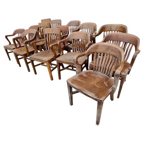 C1940 Bankers Dining Room Armchairs Oak and Walnut Heavy Duty For Sale at 1stDibs Bankers Chair, Oak And Walnut, Dining Room Arm Chairs, Oak Armchair, Dining Room Chair, Furniture Styles, House Inspo, Dining Rooms, Dining Room Chairs