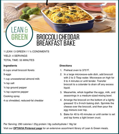 Optavia Lean And Green Recipes, Medifast Recipes, Optavia Lean And Green, Lean Protein Meals, Green Breakfast, Baked Breakfast Recipes, Lean And Green, Lean Meals, Green Recipes