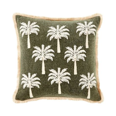 Adairs Coconut Palm Green Cushion Surf Nursery, Tropical Cushion, Coconut Bowls, Brown Cushion, Palm Green, Coastal Aesthetic, Nursery Style, Bedroom Quilts, Brown Cushions